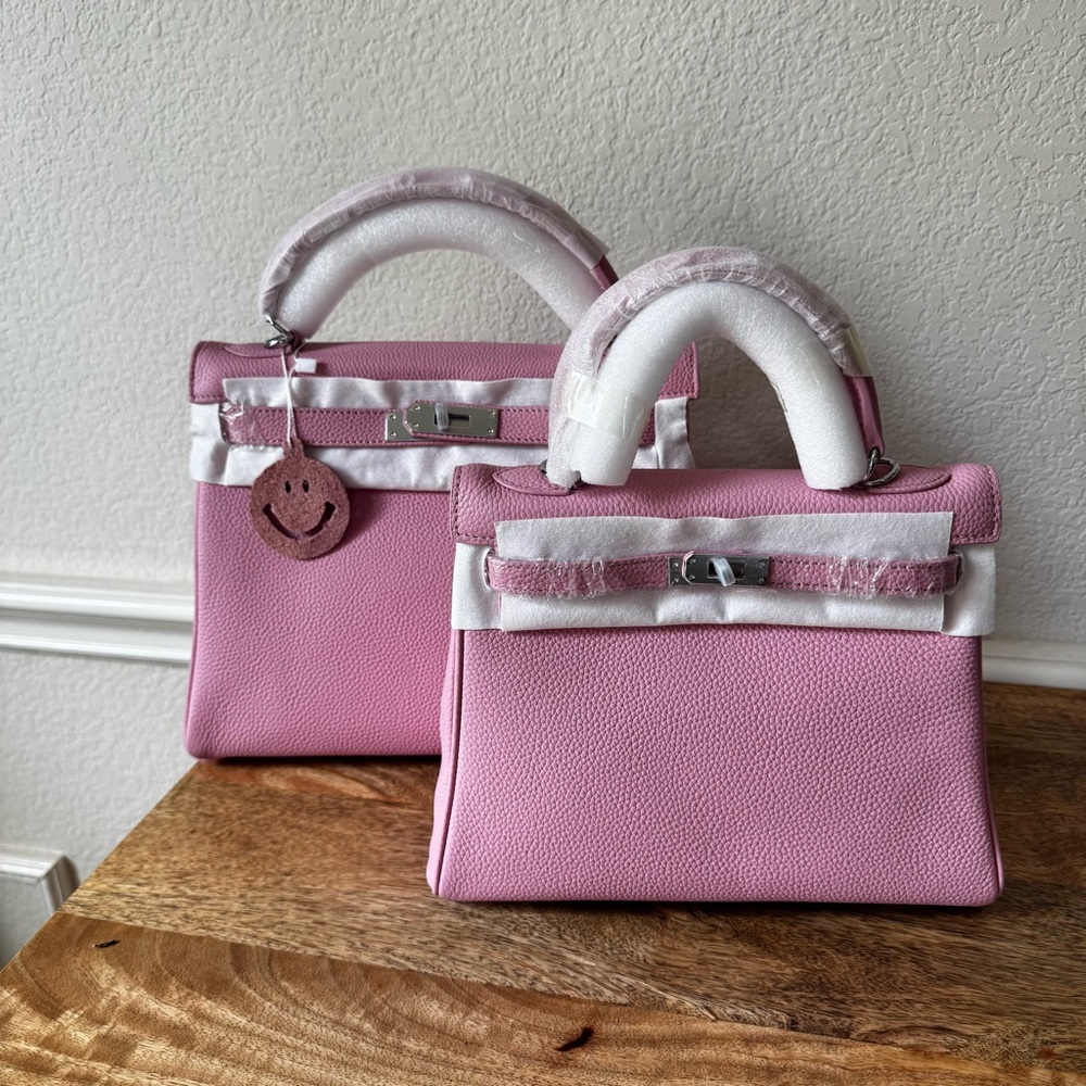 *READ Pink Leather 25/28 KL Top Handle Bag Satchel w/ Silver HW